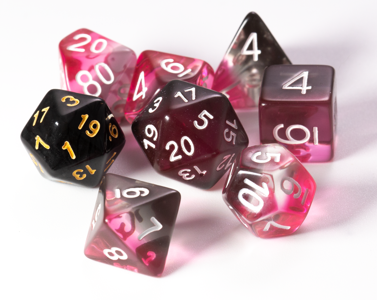 Pink, Clear, Black Resin Dice Set