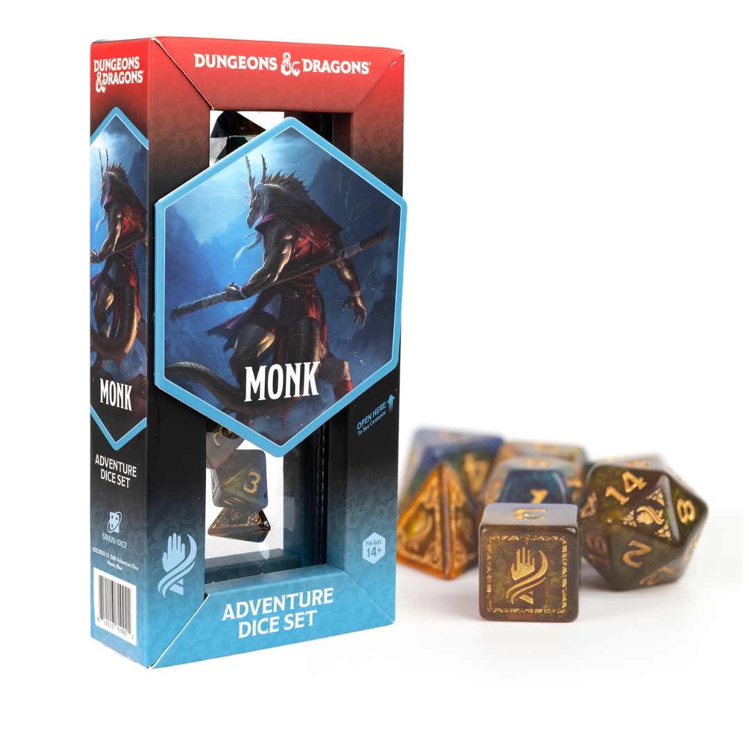 Dungeons & Dragons Adventure Dice - Monk: Blue / Gold | Sirius Dice