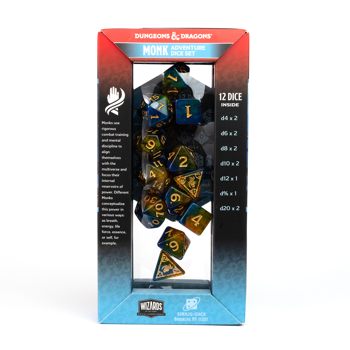 Dungeons & Dragons Adventure Dice - Monk: Blue / Gold | Sirius Dice
