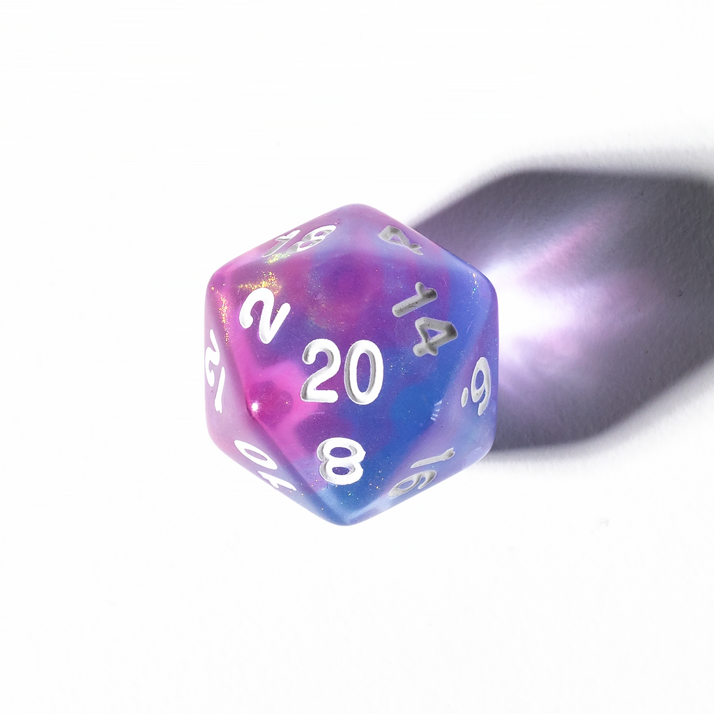 Topdown Image Of D20 Dice From Treasure Opal 7-Piece Polyhedral RPG Dice Set By Sirius Dice