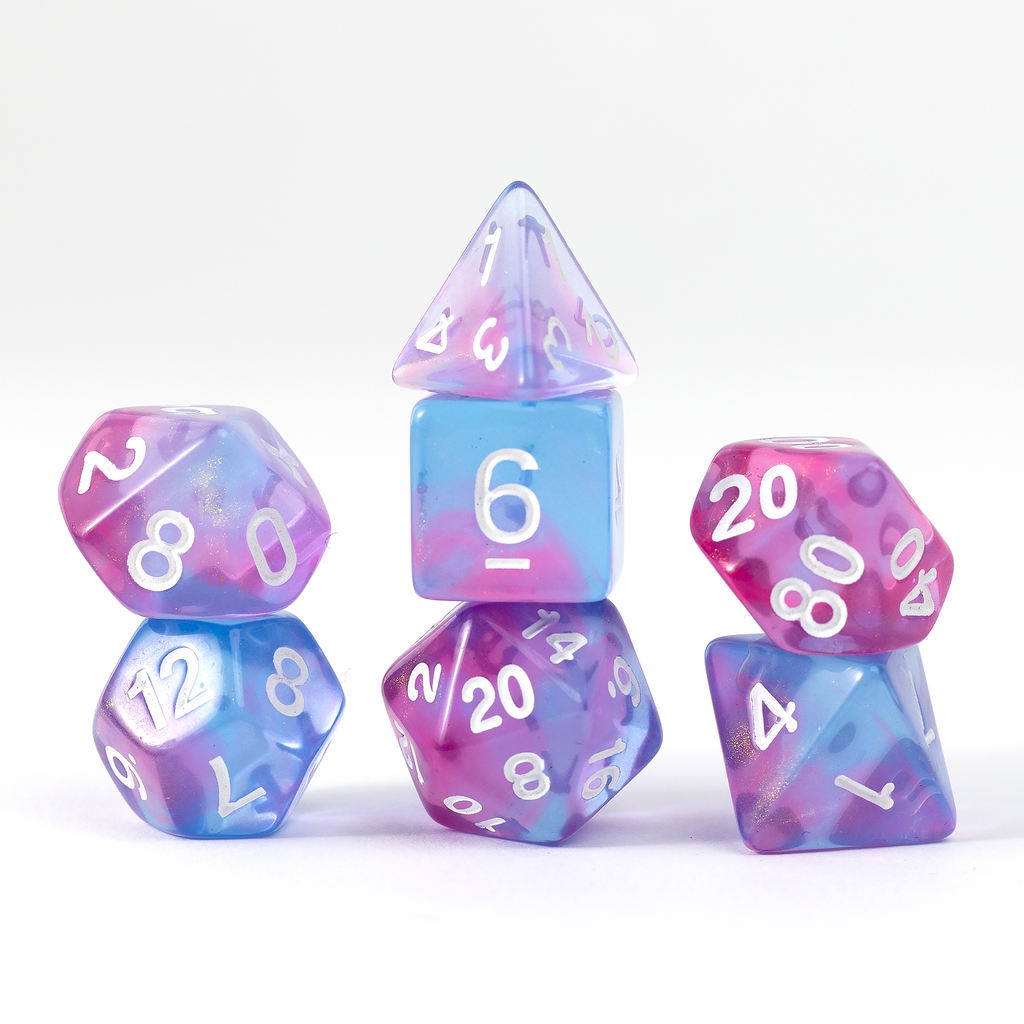 Image Of Stacked Dice From Treasure Opal 7-Piece Polyhedral RPG Dice Set By Sirius Dice