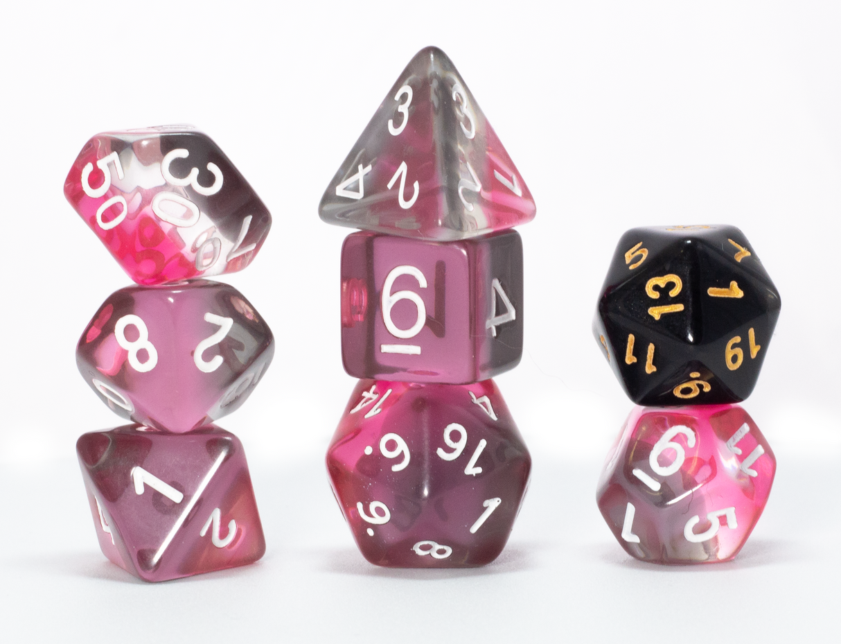 Pink, Clear, Black Resin Dice Set