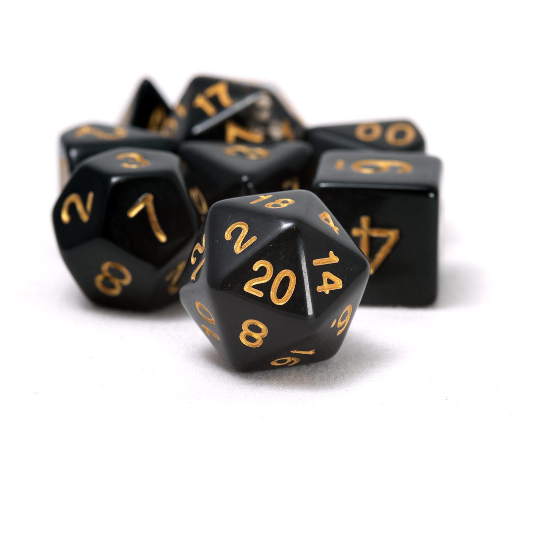 Solid Black + Gold ink Dice Set