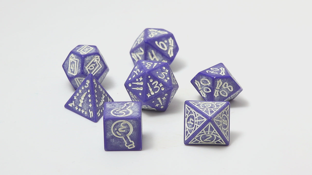 Illusory Stone Purple Agate 7-Piece Polyhedral RPG Dice Set | Sirius Dice