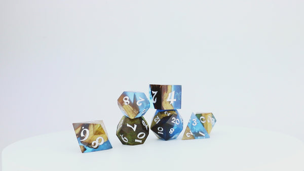 blue wooden dice