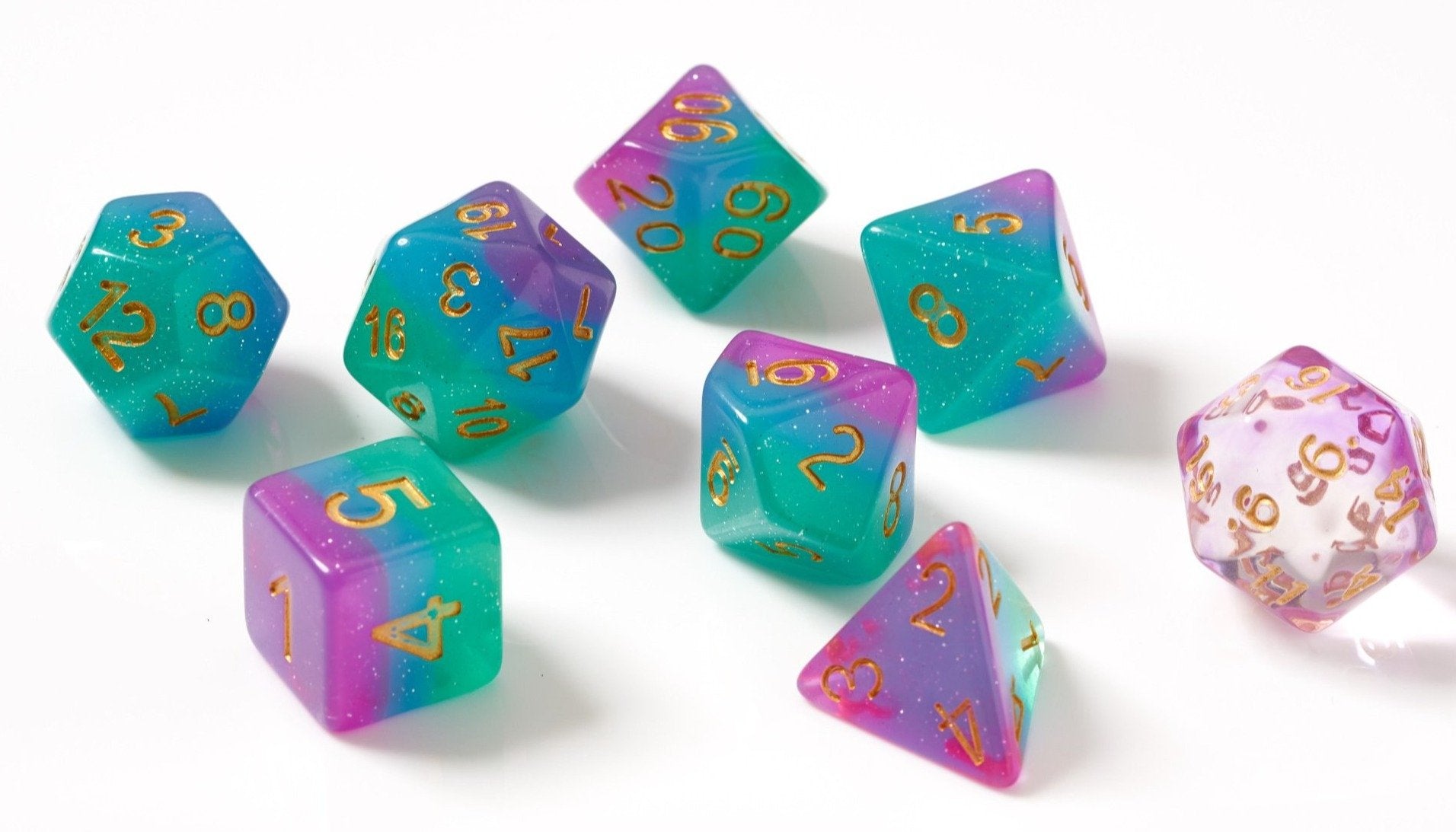 blue green purple dice