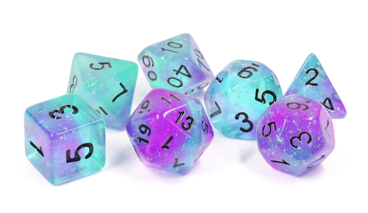 blue and purple glow in the dark dice