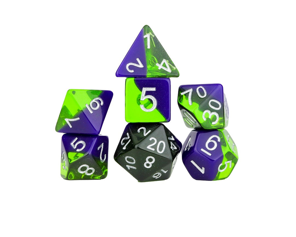 green purple dice