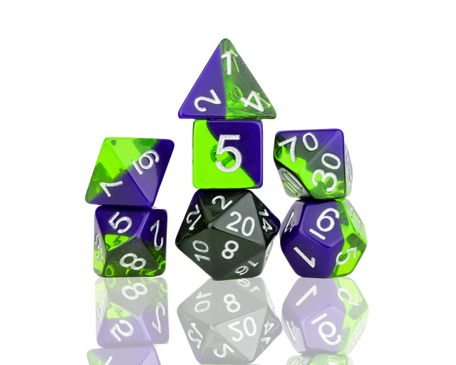 purple green dice
