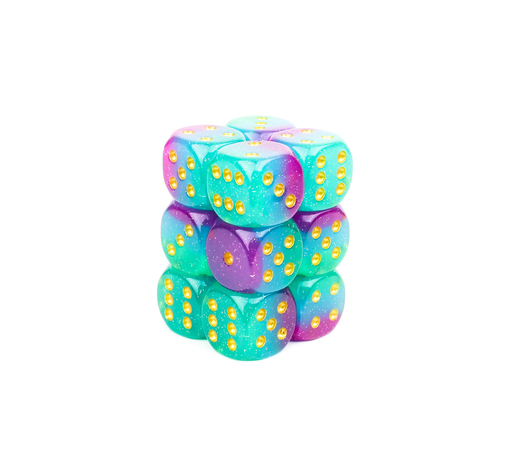 teal and purple dice