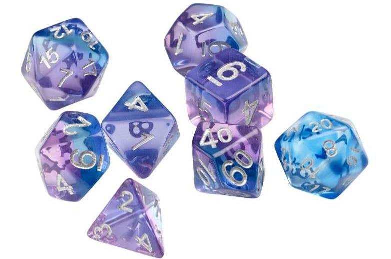 blue and purple dice set