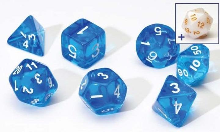 blue translucent dice